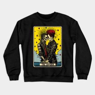 Punk Rock Lovers Tarot Card Art Tee: Rebellious Heartbeat Crewneck Sweatshirt